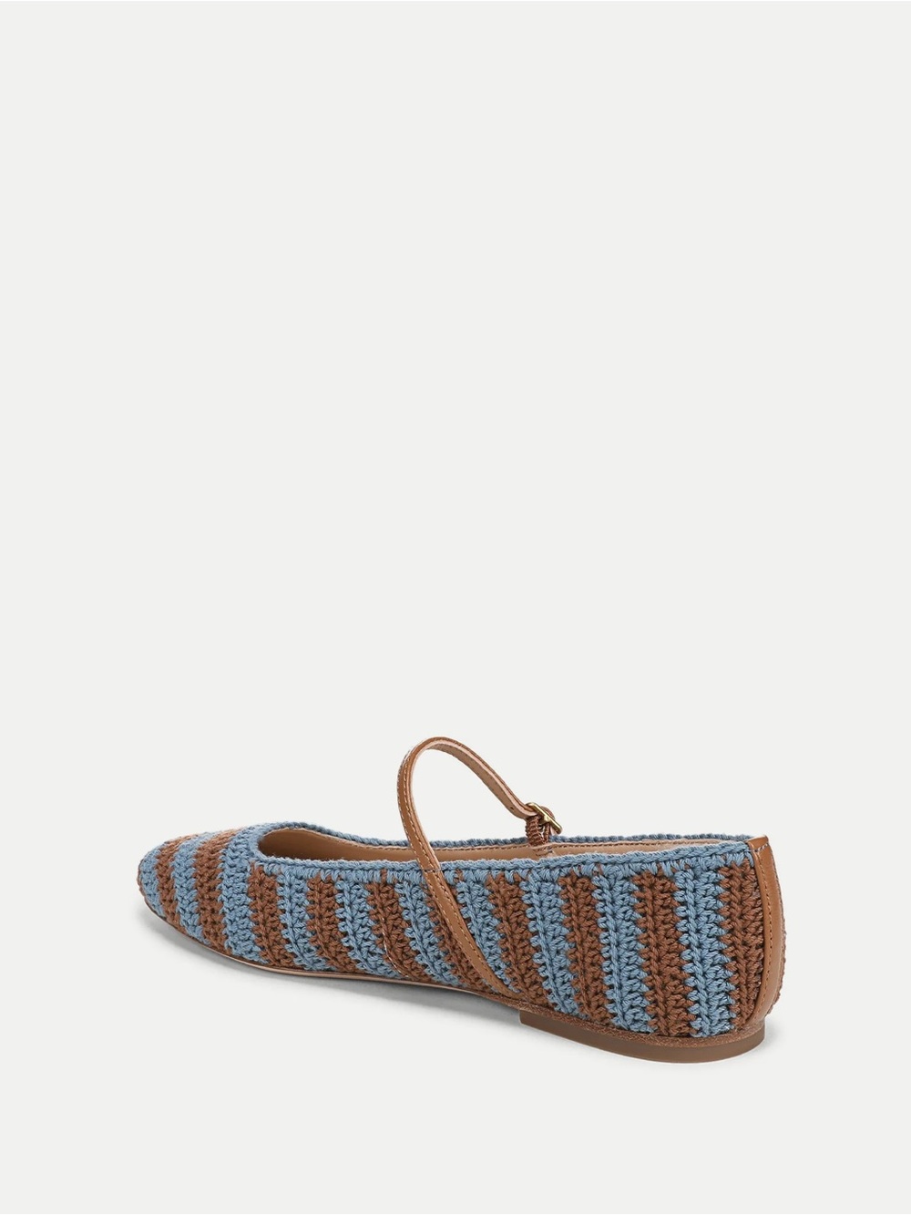 Veronica Beard Ellie Blue and Brown Striped Crochet Mary Jane Flats - Picture 5 of 6